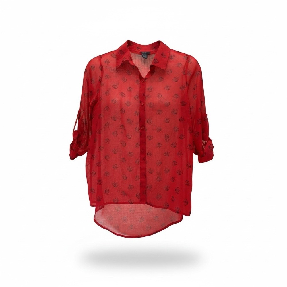 Women's Rue 21 Small Red Blouse‎ Sheer Top Crowns